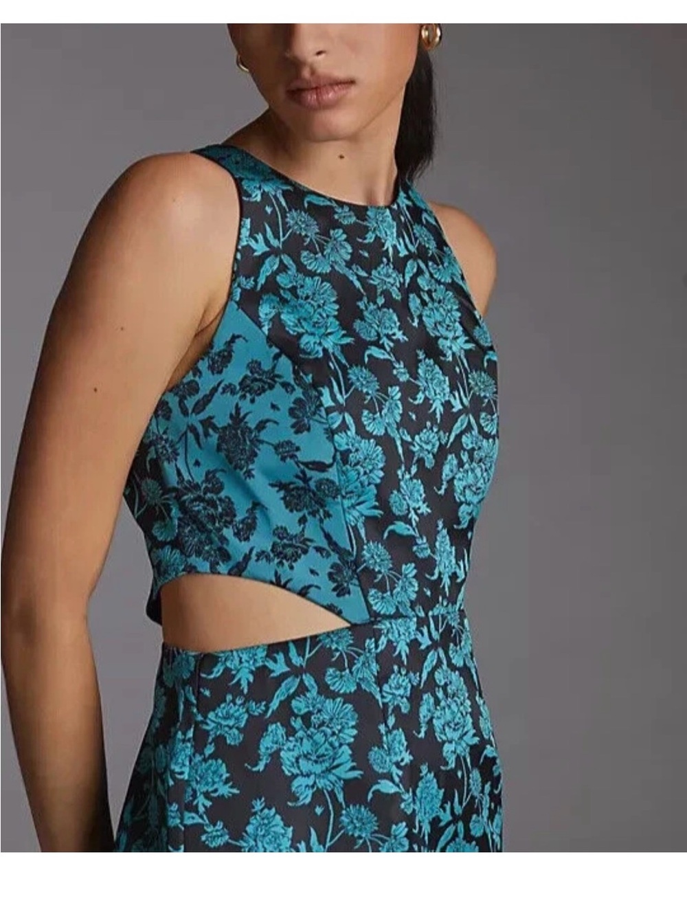 Anthropologie Hutch Black & Teal Floral Cutout Mini Dress